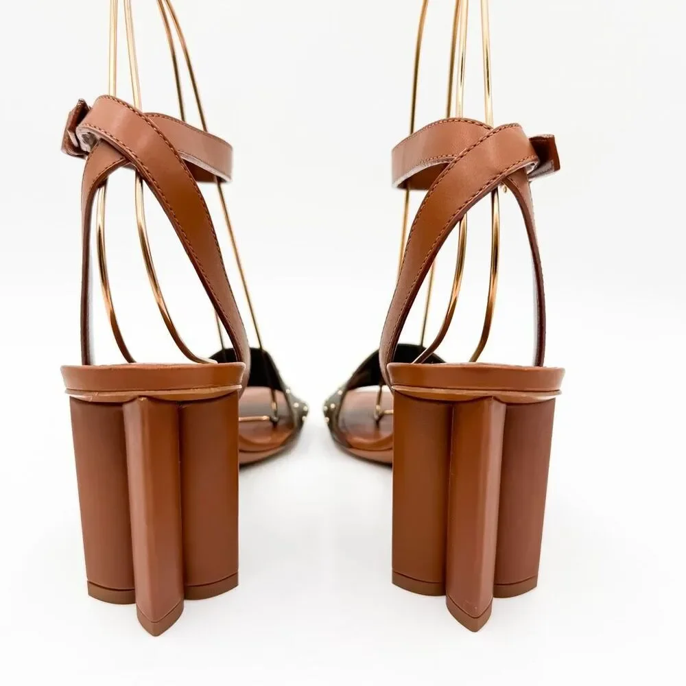 Louis Vuitton NEW LV Monogram Studded Block Heel Leather Sandals EU 38 US 8 - Picture 5 of 11